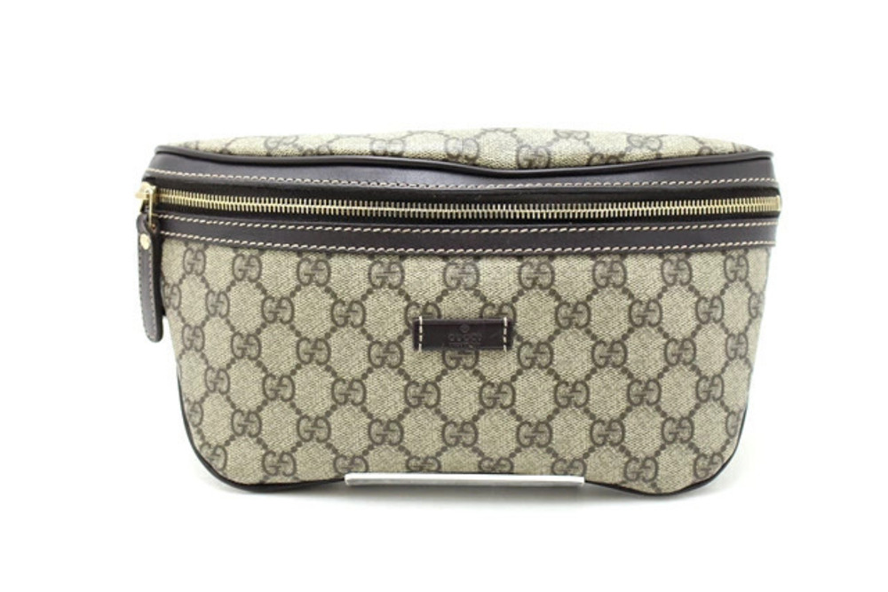 Gucci GG canvas calfskin body bag waist dark brown Beige Cream
